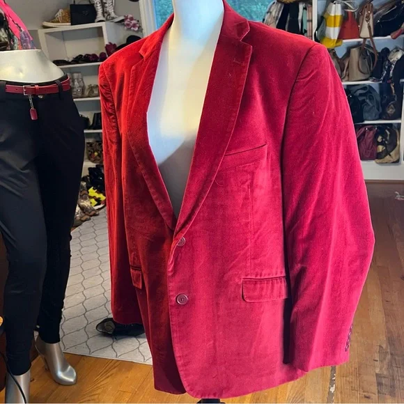 Adolfo Red Velvet Sport Coat with Notched Lapels - Picture 6 of 11